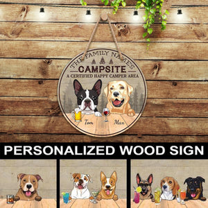 Campsite A certified happy camper area Dogs, Personalized Wooden Hanging Sign