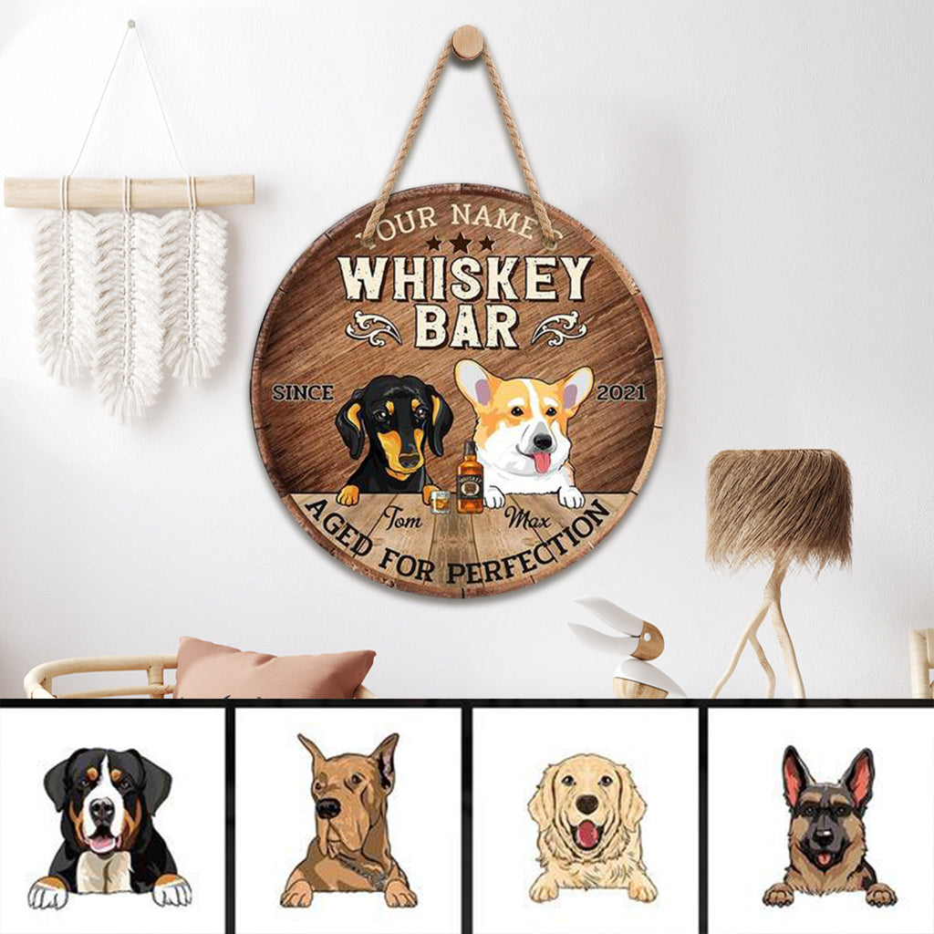 Whiskey Bar Aged For Perfection, Personalized Wooden Hanging Sign