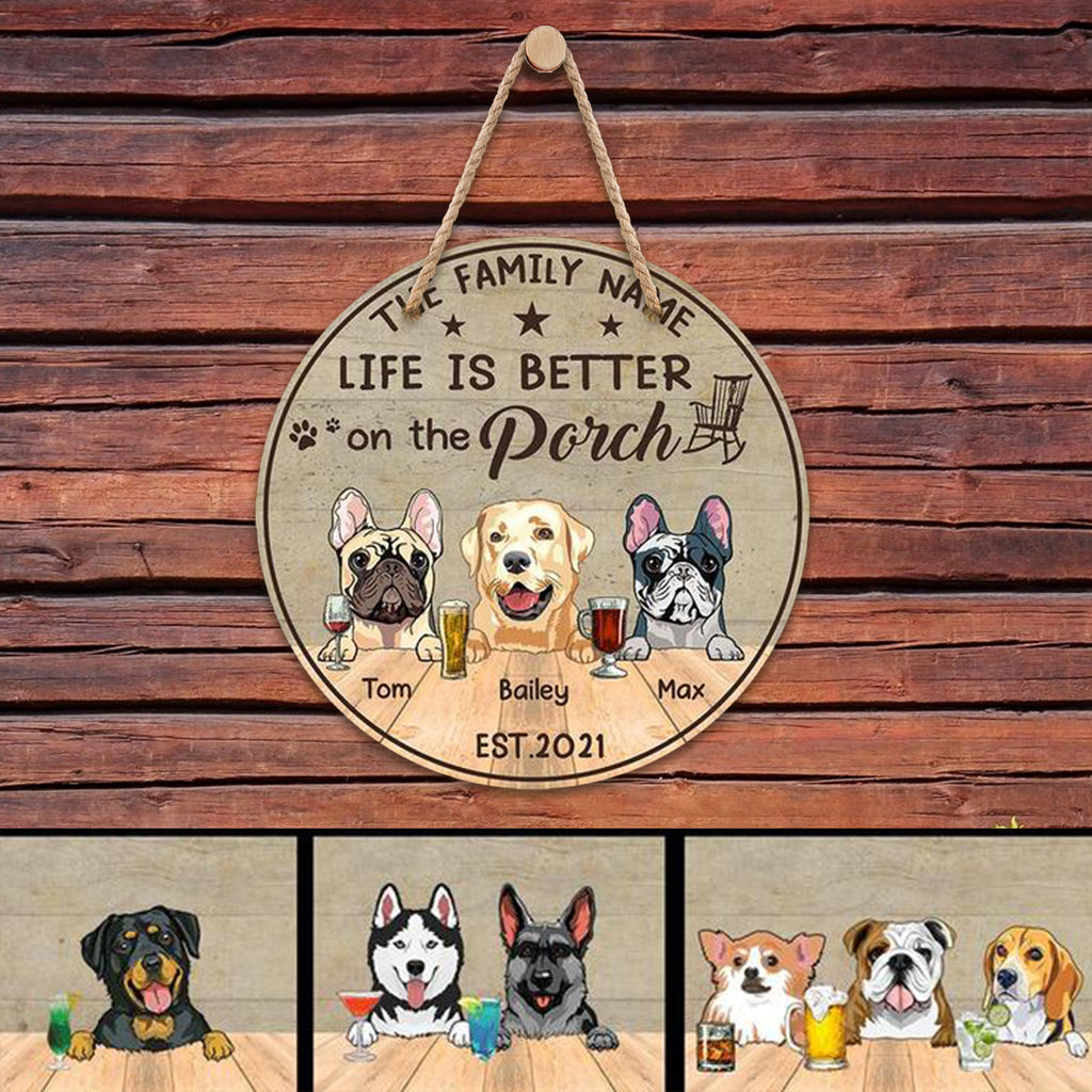 Life is better on the Porch Personalized Wooden Hanging Sign