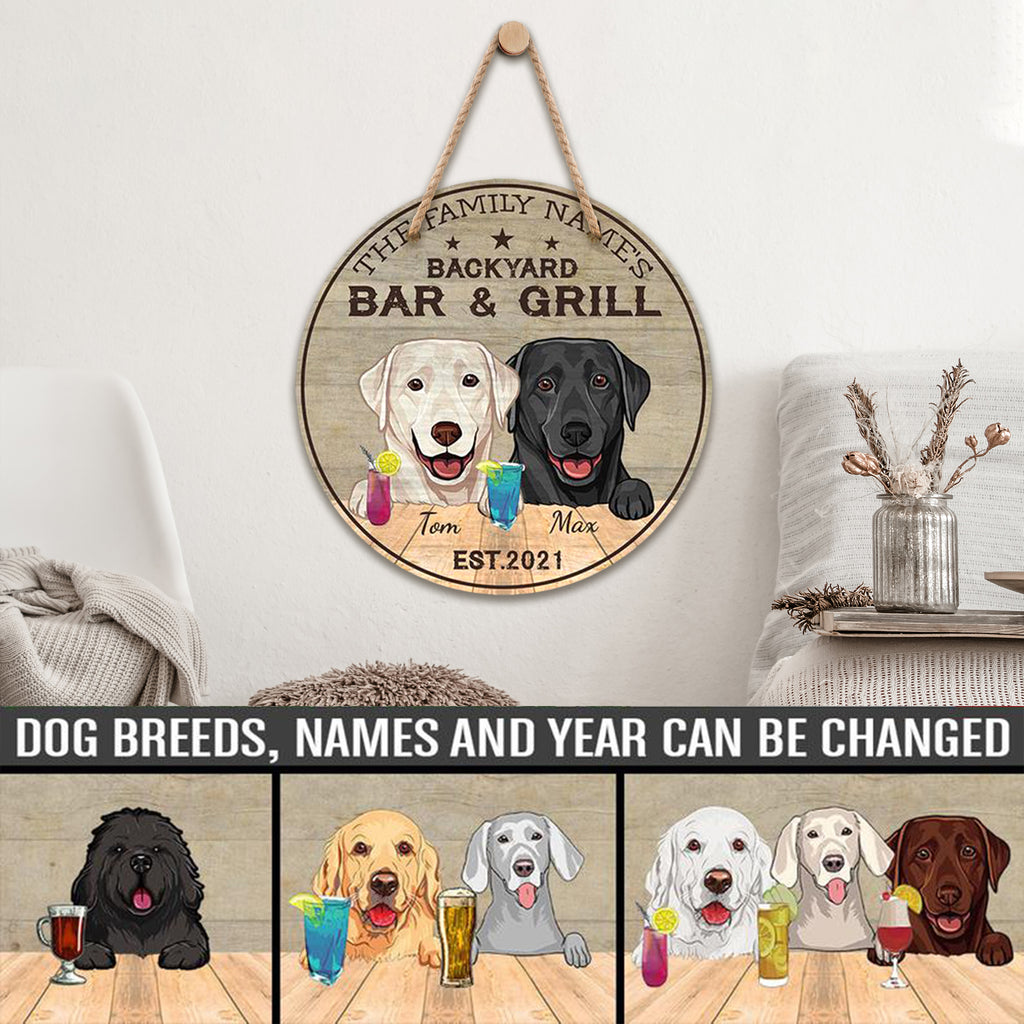 Backyard Bar & Grill Dogs Lover, Personalized Wooden Hanging Sign