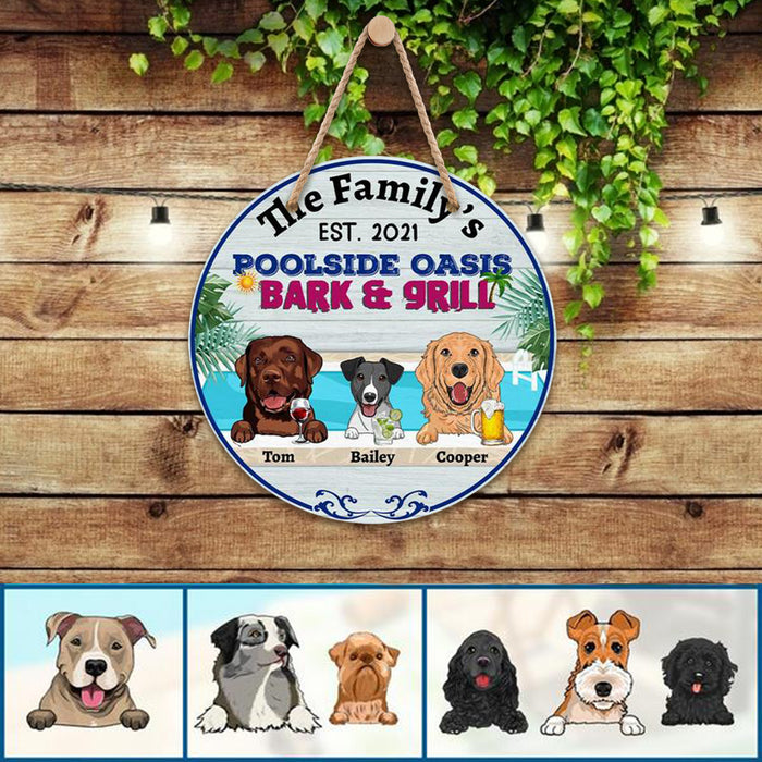 The Family’s Poolside Oasis Bark & Grill, Personalized Wooden Hanging Sign