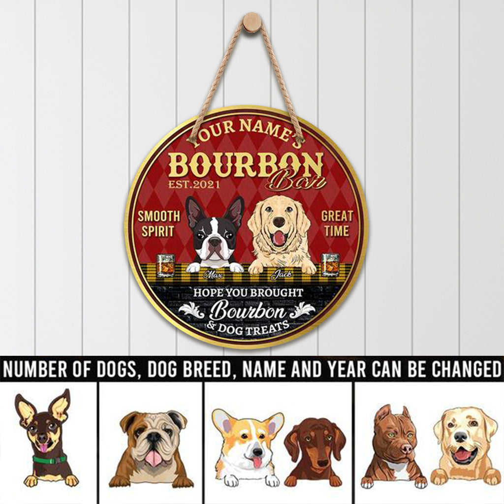 Bourbon Bar Hope Smooth Spirit Great Time, Personalized Wooden Hanging Sign
