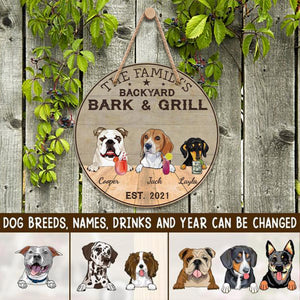 Backyard Bark & Grill Dogs, Personalized Wooden Hanging Sign