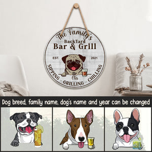 Sipping Grilling Chilling Dogs, Personalized Wooden Hanging Sign