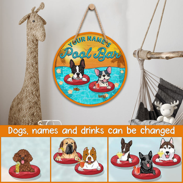 Pool Bar Funny Dogs, Personalized Wooden Hanging Sign