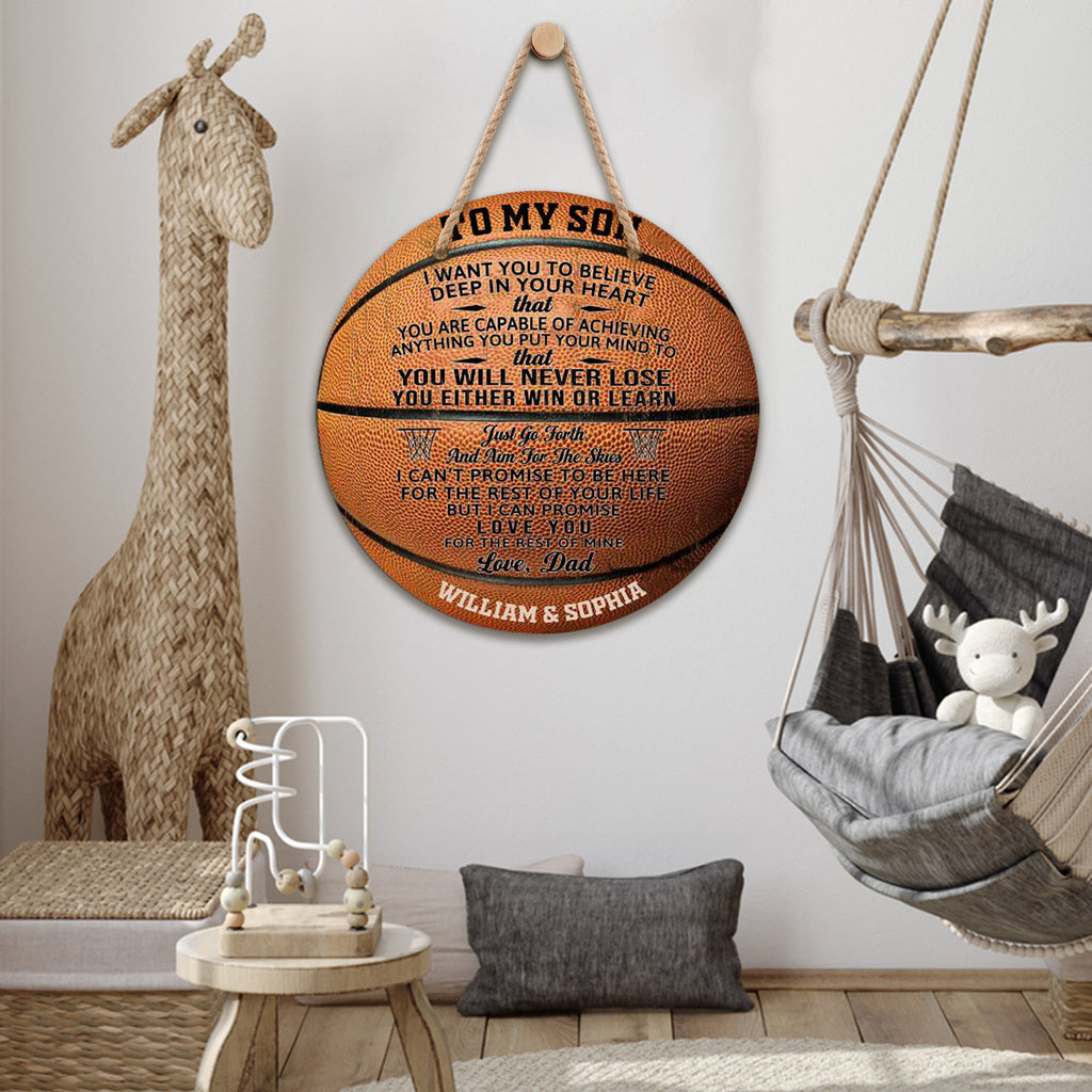 Basketball Gift from Dad to Son Wooden Hanging Sign