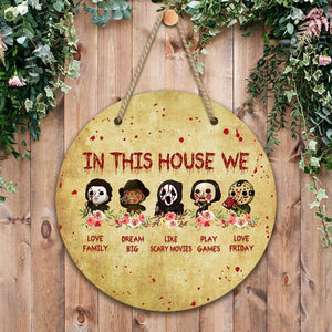 In this house we love Family, Halloween Wooden Hanging Sign