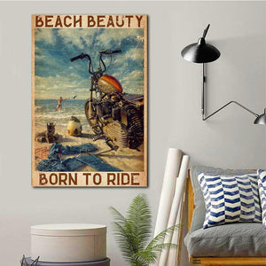 Motorcycle beach beauty born to ride, Motorbike lover Canvas