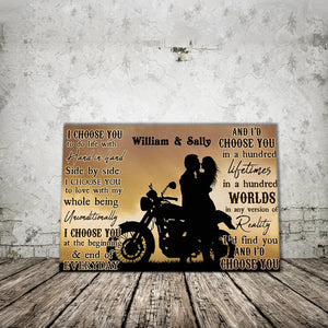 Motorcycling Silhouette, I Choose You, To Do Life With Hand In Hand, Personalized Canvas, Couple Canvas