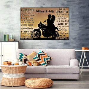 Motorcycling Silhouette, I Choose You, To Do Life With Hand In Hand, Personalized Canvas, Couple Canvas