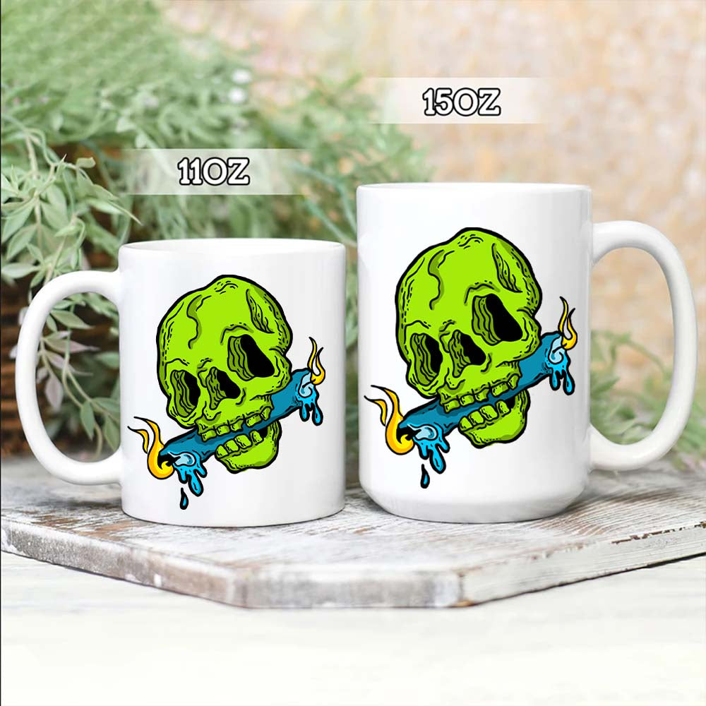 Green Skull Holding The Twin Candle, Halloween Mug