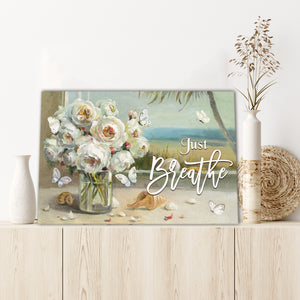 Just breathe, White Rose and Buttefly, Wall-art Canvas