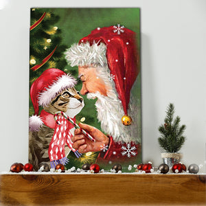 Christmas Cat, Santa And Cat Canvas, Christmas Canvas