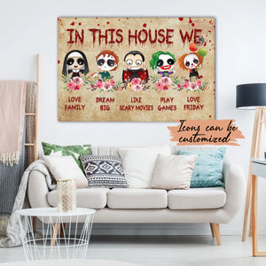 In this house we love family, like scary movies, Gift for Family, Personalized Canvas