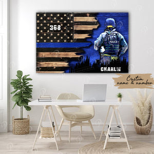 Police and American Flag, Gift for Him Canvas, Personalized Canvas