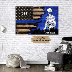 Police and American Flag, Gift for Her Canvas, Personalized Canvas