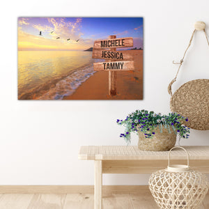Sunset in the Beach, Street Signs Canvas, Personalized Canvas