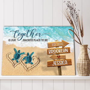 Together is our favorite place to be, Couple turtle Canvas, Personalized Canvas