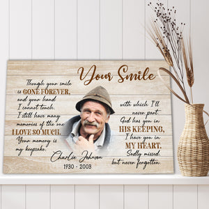 Thought your smile is gone forever, and your hand i cannot touch, Gift for Him, Personalized Canvas
