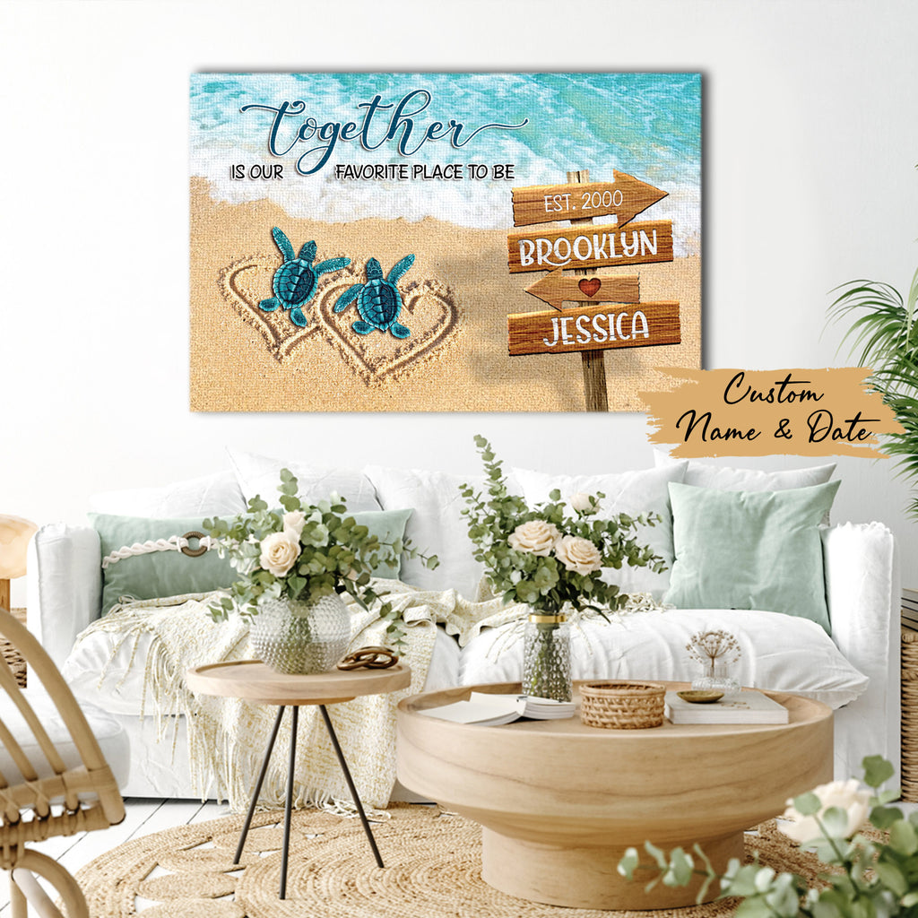 Together is our favorite place to be, Couple turtle Canvas, Personalized Canvas