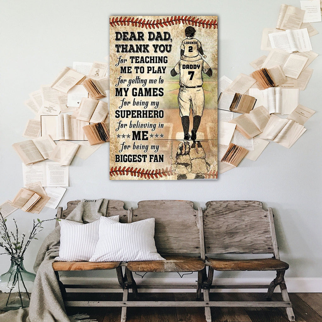 Personalized Baseball Dad And Son Thank You Customized Poster, Gift for Dad Canvas