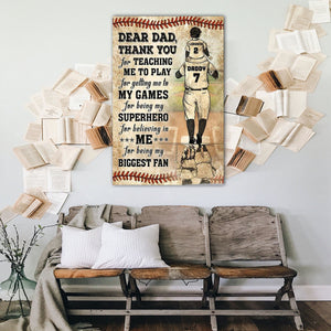 Personalized Baseball Dad And Son Thank You Customized Poster, Gift for Dad Canvas