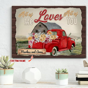 Couple All of Me Love All of You Vintage Red Truck Wrapped Framed Canvas, Personalized Canvas