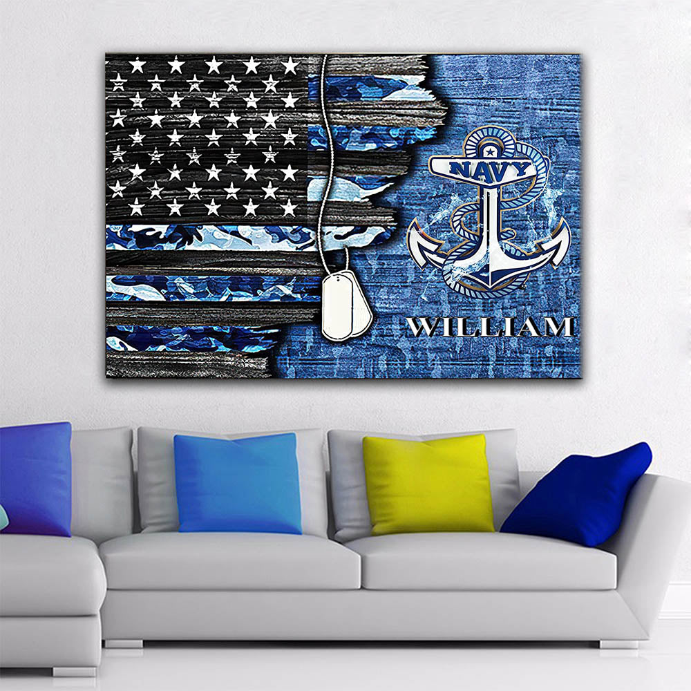 Personalized Navy Canvas Wall Art Proud American US Naval Symbol Vintage Wrapped Canvas