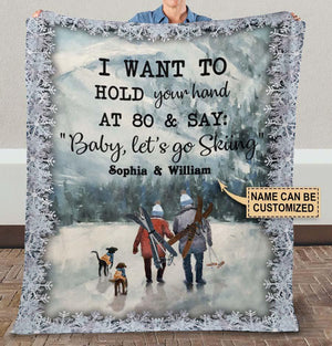 I Want To Hold You Hand At 80 Personalized Winter Blanket, Couple Blanket