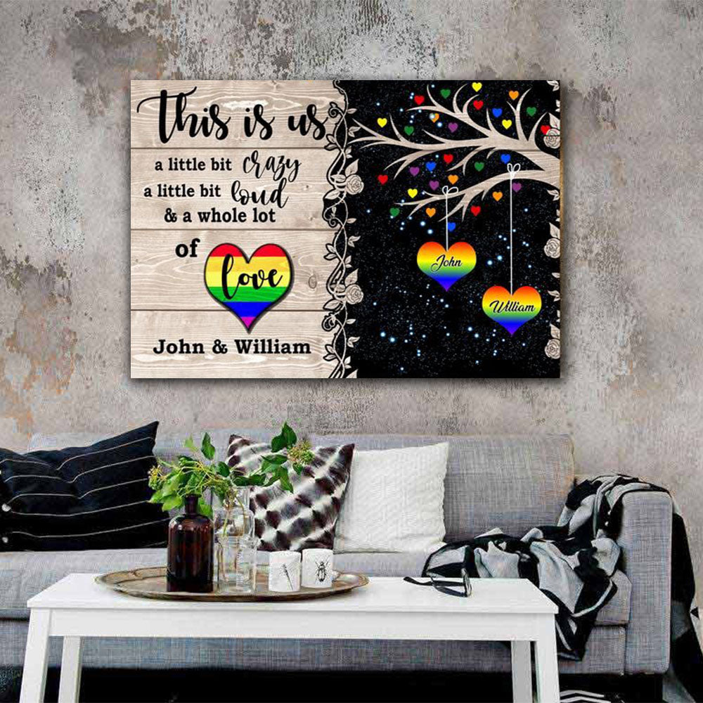 This Is Us LGBT Couple Canvas, Custom Anniversary Gift, LGBTQ Rainbow Heart, Personalized Canvas