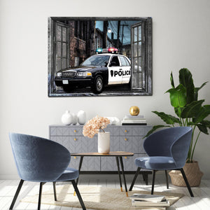 Police Car Window View Canvas, Gift Idea Canvas
