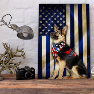 Police Dog German Shepherd Thin Blue Line American Flag, Dogs lover Canvas