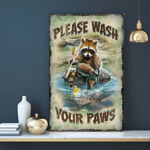 Raccoon Please Wash Your Paws, Funny Canvas, Wall-art Canvas