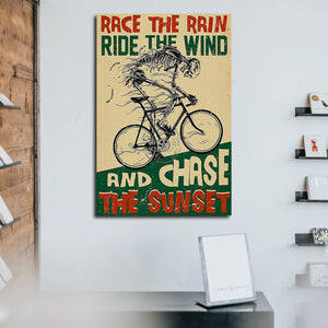 Race the rain ride the wind skeleton cycling Canvas, Wall-art Canvas
