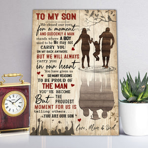 The proudest moment for me is telling others you are my son, Gift from Mom and Dad to Son Canvas