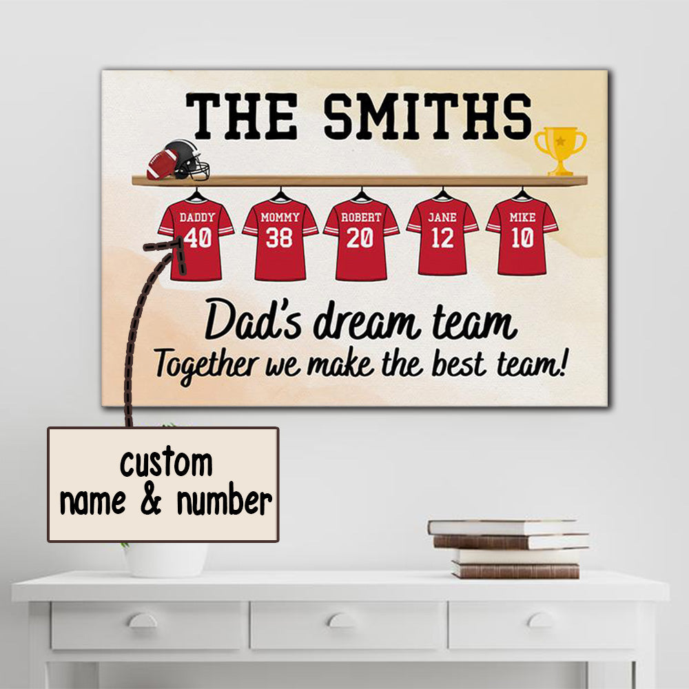 Rugby Lover, Dad's Dream Team, Together We Make The Best Team, Gift for Dad Canvas, Personalized Canvas