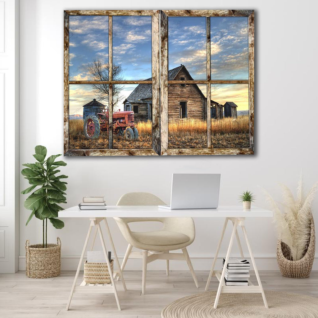 Rusty farm window view, Gift for Farmer Canvas, Wall-art Canvas