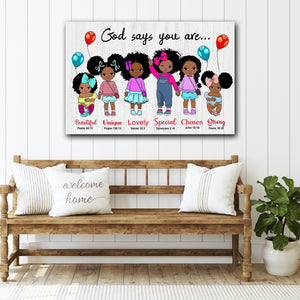 Black Girls God Says You Are, Gift for Daughter Canvas, Personalized Canvas