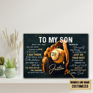 Dad And Son Baseball, To My Son, Never Feel That You Are Alone, Gift for Son Canvas, Personalized Canvas