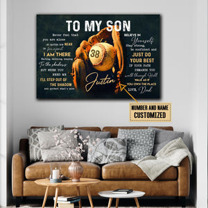 Dad And Son Baseball, To My Son, Never Feel That You Are Alone, Gift for Son Canvas, Personalized Canvas