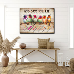 Hummingbird Family - God Says You Are Unique, Special, Lovely Canvas, God Canvas