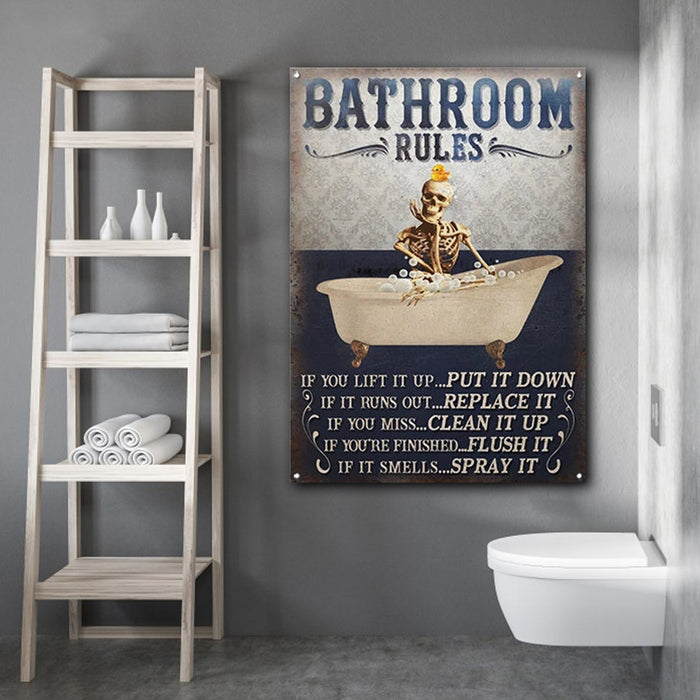 Skeleton Bathroom Rules Metal Sign- Metal Sign Canvas, Funny Canvas