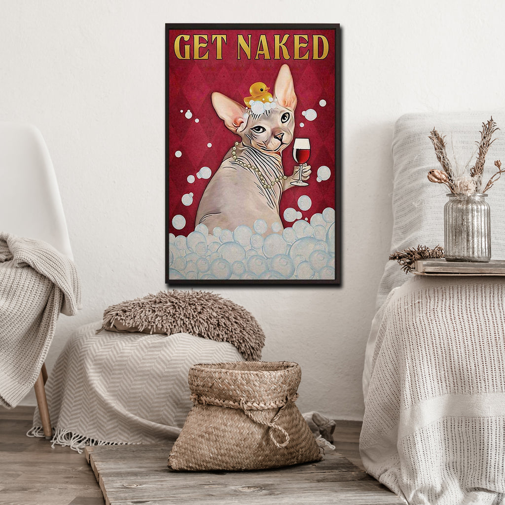 Sphynx Cat And Wine Lovers Get Naked Vintage, Cat lover Canvas, Funny Canvas