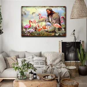 God Flamingo, Jesus Bird Lover Canvas, Wall-art Canvas