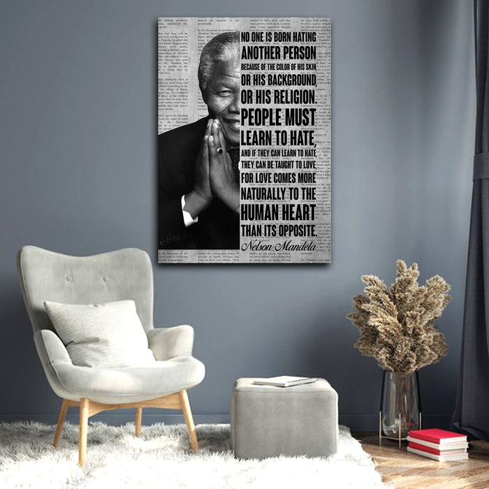 No One Is Born Hating Another Person Framed Canvas - Nelson Mandela Quotes Canvas