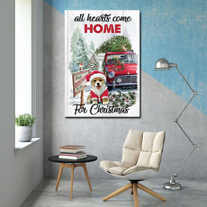 All Heart Come Home For Christmas, Dogs and Truck Canvas, Christmas Canvas