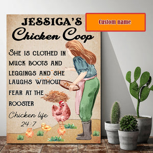 Chicken coop, She is clothed in muck boots, Gift for Her Canvas, Personalized Canvas