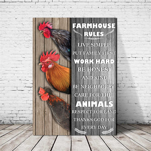 Farmhouse rules, live simple put family first, Chicken Canvas, Farm lover Canvas