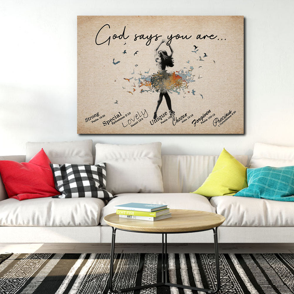 Ballet Dancer, Bird Ballet - God Says You Are, Unique, Special, Lovely Canvas, Gift for her Canvas