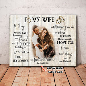 To My Wife, Falling In Love With You I Had No Control, Husband & Wife Canvas, Custom Canvas